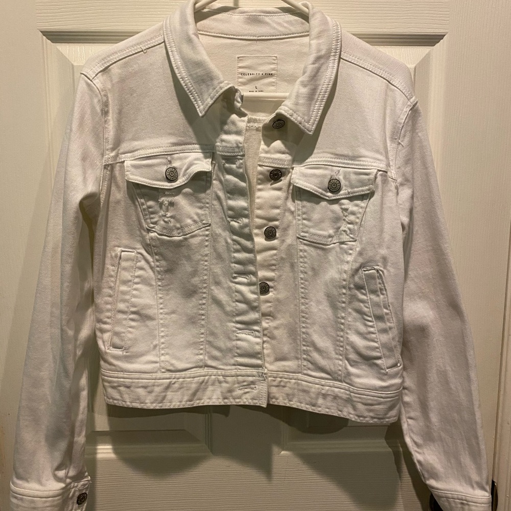 White crop jean jacket.